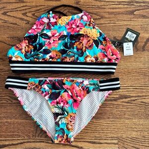NWT Body Glove Tropical Floral Print Sports Volleyball, Racerback Bikini Size M